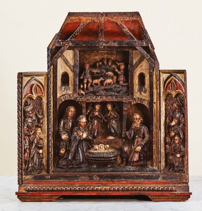 Domestic altarpiece in carved, polychromed...