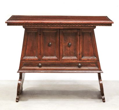Rare walnut middle table with two doors and...