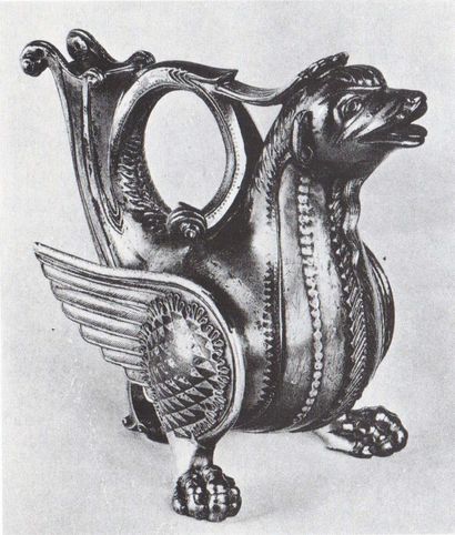 null Oiseau de saint Osvald, reliquaire (?), en bronze doré. Projeté vers l'avant,...