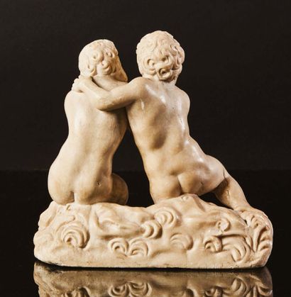 null Group of two children in marble sculpted in the round. Completely naked and...