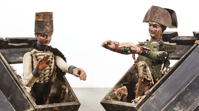 null Pair of small painted wooden coffins enclosing a bust of Napoleon for one and...