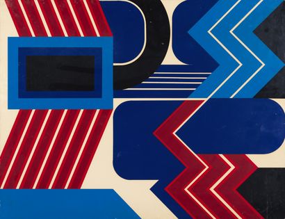 Jean DEWASNE (1921-1999) Barley and blue composition Screen printing on panel. Signed...