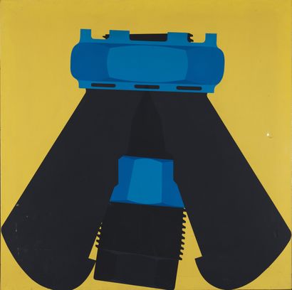 Jacques POLI (1938-2002) Ecran à expression sur fond jaune, 1970 Acrylique sur toile....