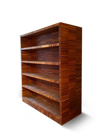 null Bookcase mounted on castors Exotic wood veneer H_235 cm W_200 cm D_80 cm