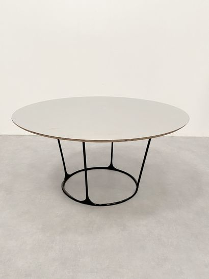 null POL QUADENS (Born 1960) Dining table Lacquered metal, stainless steel and wood...