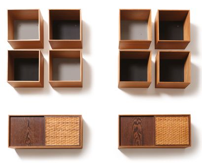 TRAVAIL SUÉDOIS (XXe siècle) 
Set of 10 modules Wicker, teak, rosewood
Wicker, teak,...