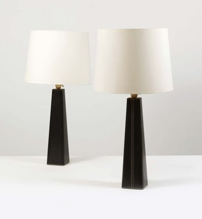 LISA JOHANSSON PAPE (1907-1989) 
Pair of table lamps model "46-191"
Leather pique...