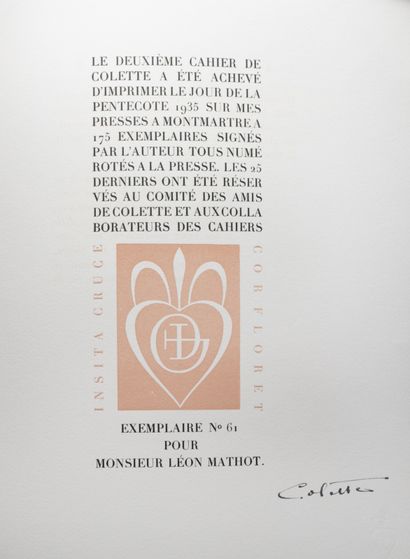 null COLETTE (Sidonie-Gabrielle) Les Cahiers de Colette (n° 1 à 4). Paris, Les Amis...