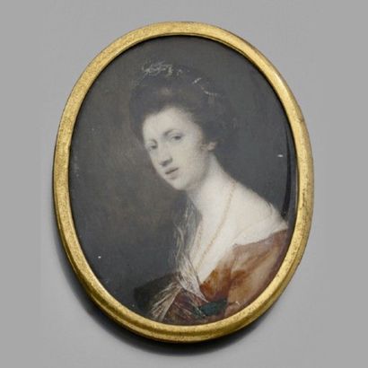 null SIR JOSHUA REYNOLDS (d’après). Ecole Anglaise vers 1800. Portrait d’une dame...