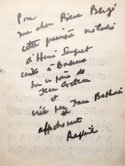 null HENRI SAUGUET (1901-1989). Manuscrit autographe de la mélodie « Iles », une...