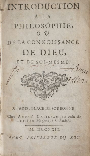 null BOSSUET (Jacques Bénigne). Introduction à la philosophie, ou de la connoissance...