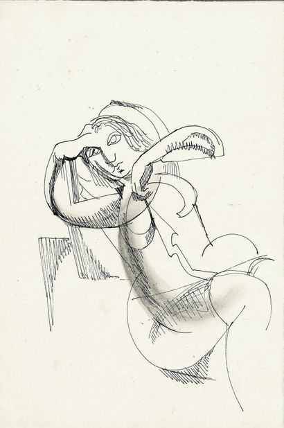 Bengt Lindström (1925-2008) Cubist woman. Ink drawing on paper. H_31 cm L_20 cm