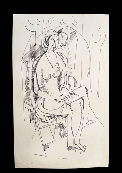 Bengt Lindström (1925-2008) Woman with a book in her hand. Ink drawing on paper....