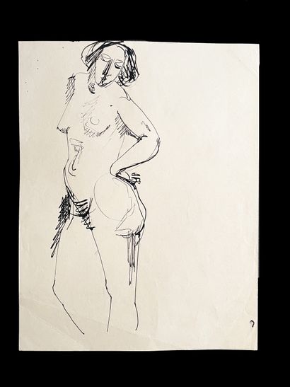 Bengt Lindström (1925-2008) Etude de nus. Ensemble de deux dessins à l'encre sur...