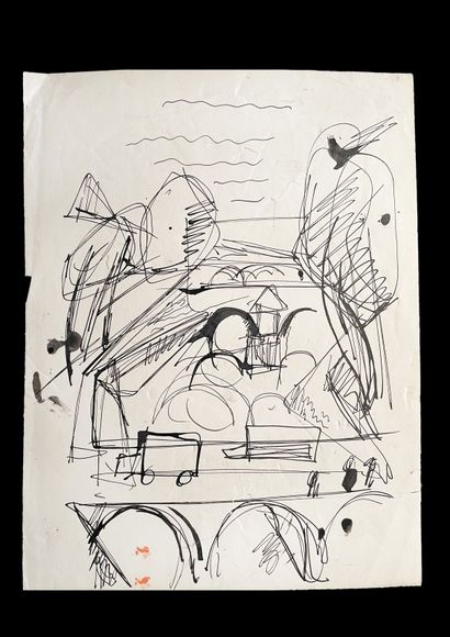 Bengt Lindström (1925-2008) Ponts. Ensmeble de deux dessins à l'encre sur papier....