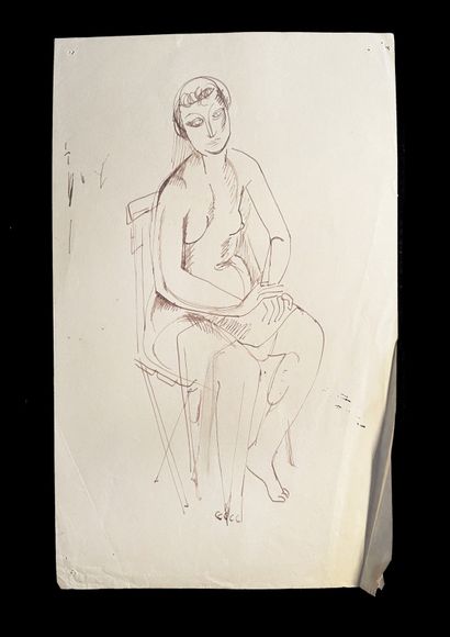 Bengt Lindström (1925-2008) Femme sur une chaise. Ensmeble de quatre dessins à l'encre...