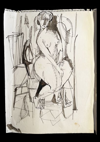 Bengt Lindström (1925-2008) Seated woman. Ink drawing on paper. H_35,5 cm W_26,5...
