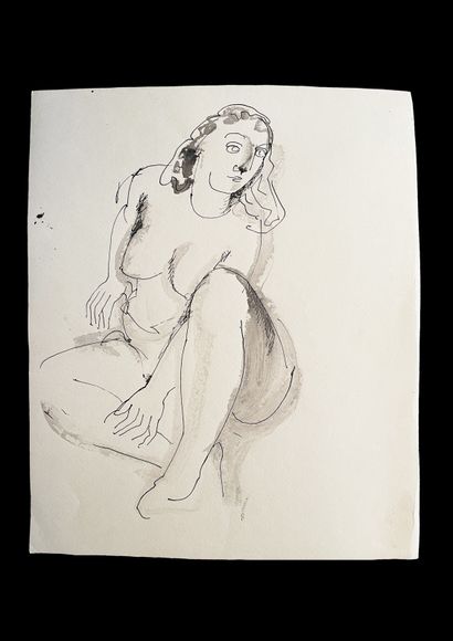 Bengt Lindström (1925-2008) Femme assise. Encre sur papier. H_30,5 cm L_25,5 cm