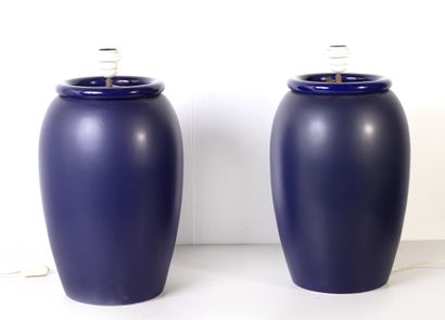 null Pair of blue ceramic table lamps H_73 cm