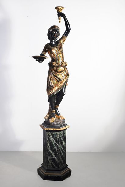 null Nubien porte-torchère en bois polychrome H_198 cm