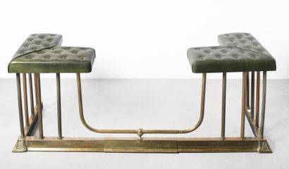 Green leather upholstered and gilded brass...
