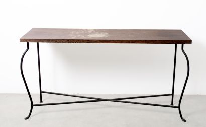 Natural wood console with metal base. H_74...