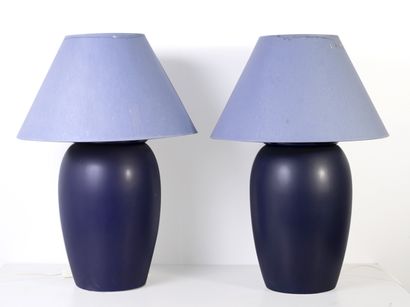 null Paire de lampes à poser en céramique bleue H_73 cm
