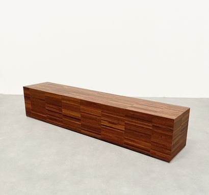null Bench in exotic wood veneer H_40 cm W_200 cm D_40 cm