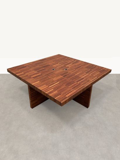 null Grand bureau / table de conférence en placage de bois exotique H_74 cm L_200...