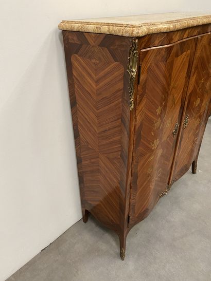 null Rosewood and violet veneer cabinet, yellow Tunisian marble top, chased ormolu...