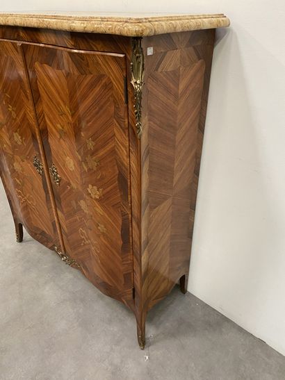 null Rosewood and violet veneer cabinet, yellow Tunisian marble top, chased ormolu...