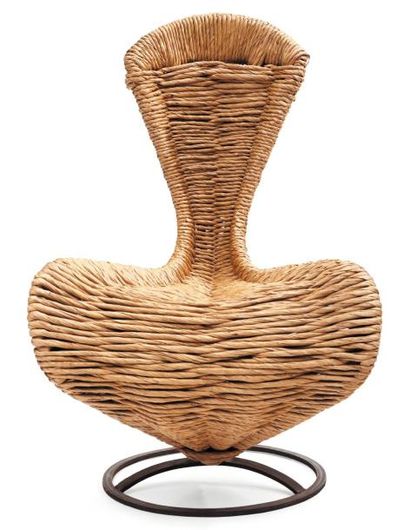 TOM DIXON (1959-) Production d'atelier Chaise modèle «S-chair» Jonc de roseau naturel...