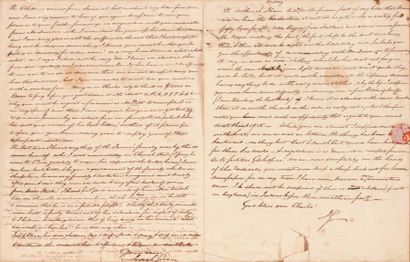 SAVANNAH, 1836 Lettre autographe signée de Josiah Green, 3 pages pleines in-4 ; Liverpool,Grande-Bretagne,...