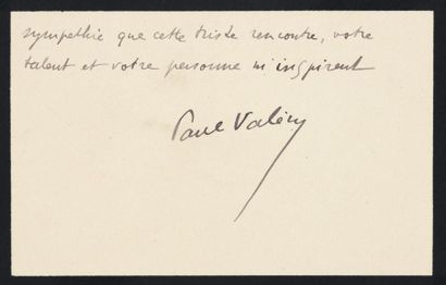 VALÉRY Paul (1871-1945) Ecrivain français Carte autographe signée, 2 pages in-12...