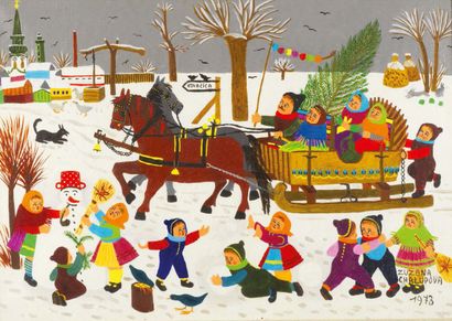 ZUZANA CHALUPOVA, ÉCOLE YOUGOSLAVE (1925 - 2001) 
The sleigh
Oil on canvas.
Signed...
