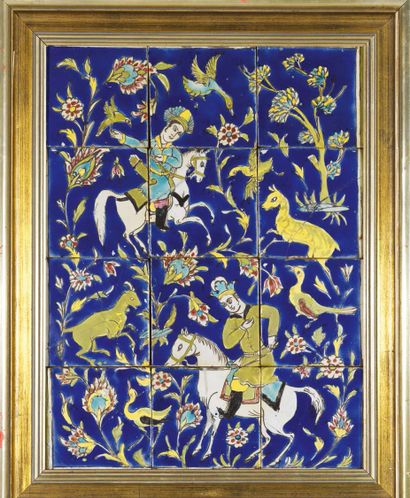 PERSIAN TILE PANEL. Siliceous paste painted...