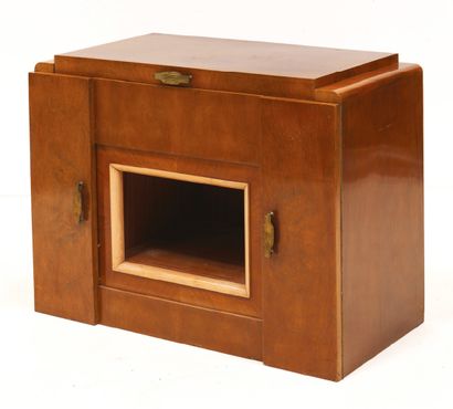 null Light wood veneer BAR, the top uncovering a compartment, the front opening with...