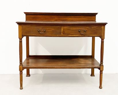 null Stained wood console with two drawers, fluted legs joined by a shelf 19th century...