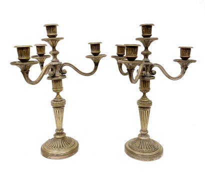 null Pair of ormolu candelabras with four arms of lights, fluted decoration in the...