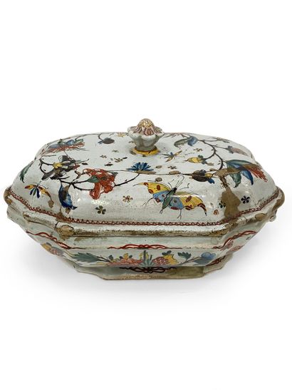 null ROUEN covered earthenware vegetable dish with floral and vegetal decoration...