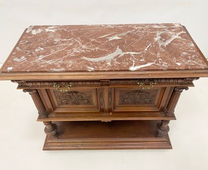 null Piece of furniture with height of support In carved wood, the top of white veined...