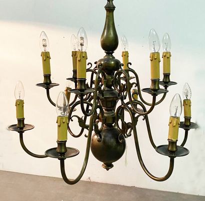 null Chandelier In gilded brass, with two rows of lights, each comprising six arms...