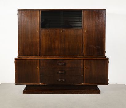 null Dark wood, glass and brass double chest of drawers / display cabinet About 1950...