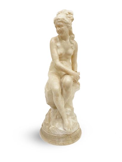 GUGLIOELMO PUGI (1850-1915) Alabaster sculpture representing a nymph in the antique...