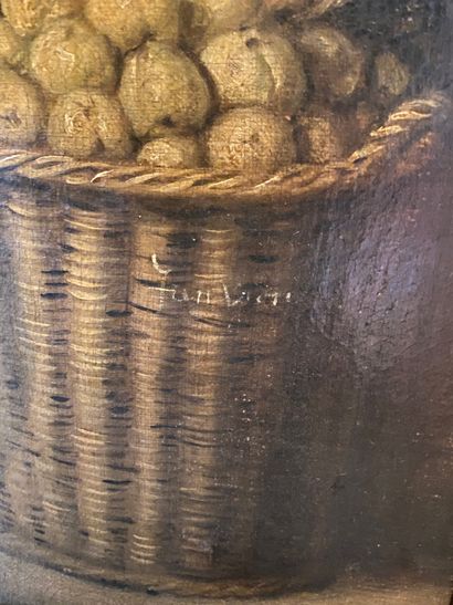Jan Victors (1620-1676) Le marchand de fruits Huile sur toile rentoilée signée en...