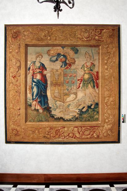  Arazzo in lana e seta decorato con lo stemma di Don Pedro Barba e Dona Catalina...