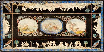 null Lastra in scagliola, Toscana, XVII-XVIII secolo, inserita in un tavolo laccato...