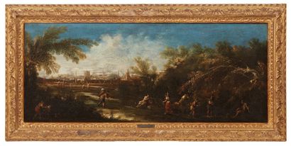 Anton Francesco Peruzzini (1643-1724) Paesaggio con pescatori ; Paesaggio con mareggiata
Coppia...