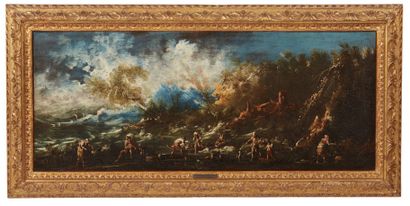 Anton Francesco Peruzzini (1643-1724) Paesaggio con pescatori ; Paesaggio con mareggiata
Coppia...