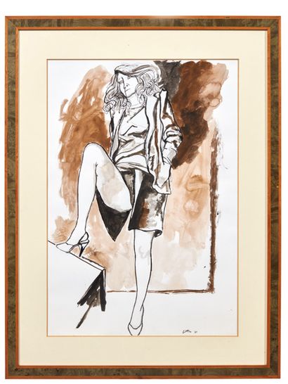 Renato GUTTUSO (1911-1987) Ritratto di donna con piede appoggiato su un tavolino...